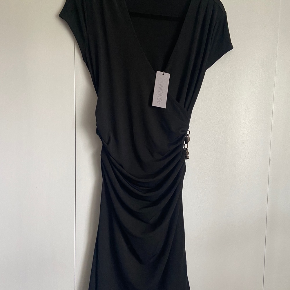Shirred little black dress. size M. Jennifer Lopez. NWT